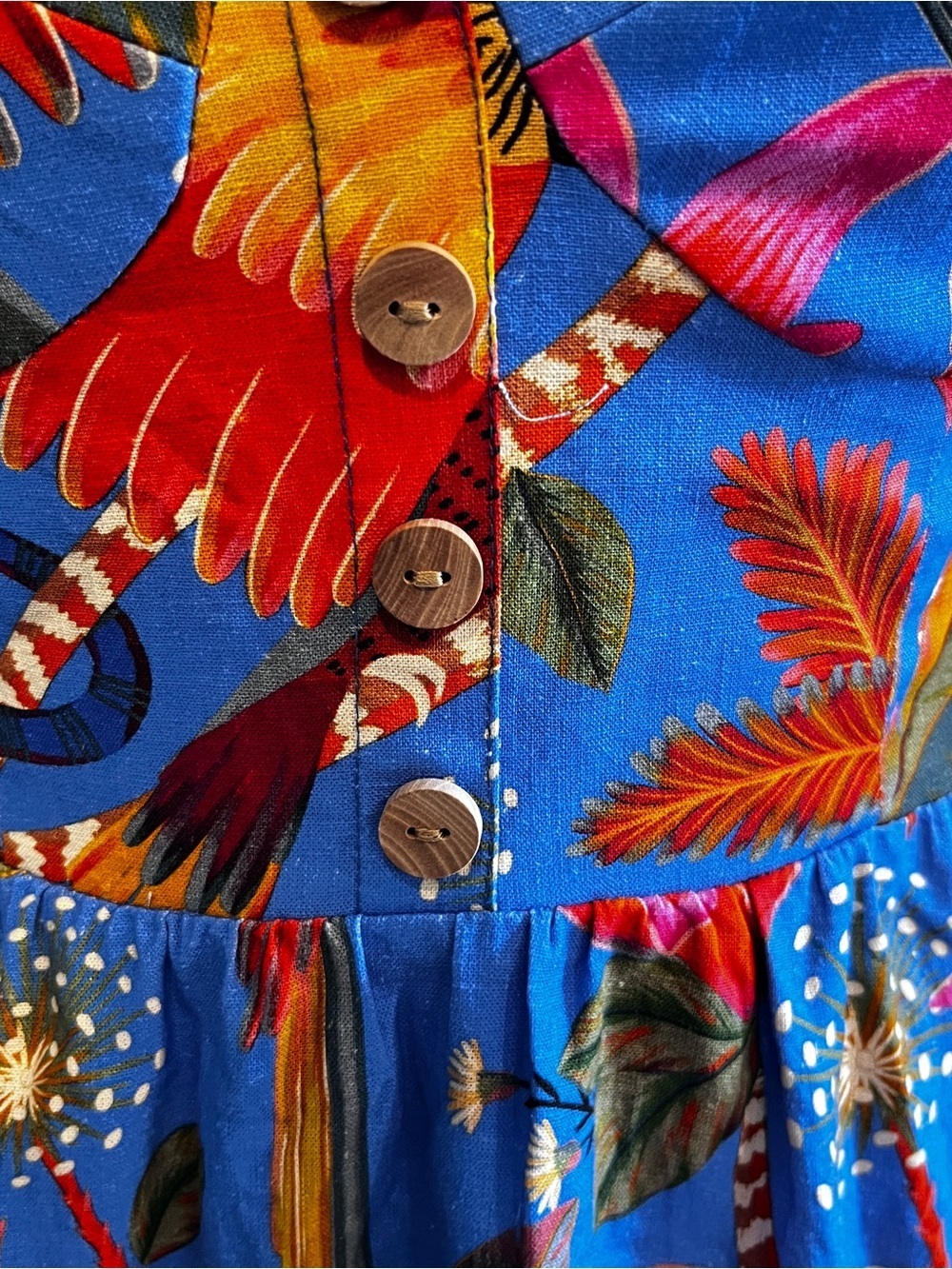 Farm Rio Macaw Blue Tiered Linen Blend Mini Dress XS - Picture 8 of 14
